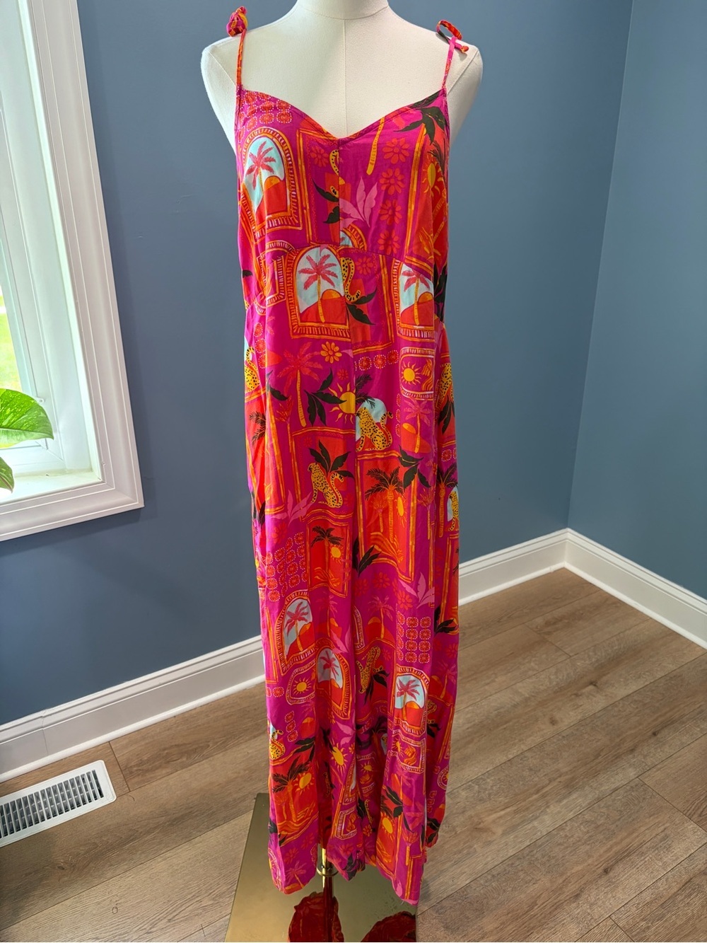 OLD NAVY Fuchsia Tropical Print Jumpsuit Wide-Leg Size M